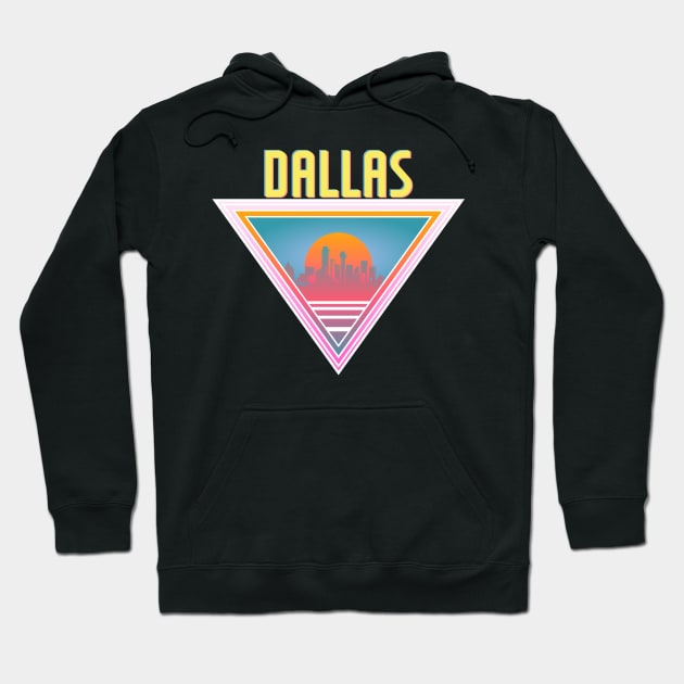 Dallas City Skyline Silhouette Sunrise Retro 80's / 90's Vaporwave Aesthetics - Bright Vintage Design For Sunny Summer Days Hoodie by KritwanBlue